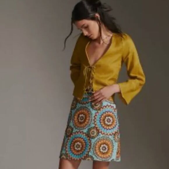 Farm Rio Anthropologie Button Front Colorful Deco Mini Skirt XXS - Picture 4 of 8